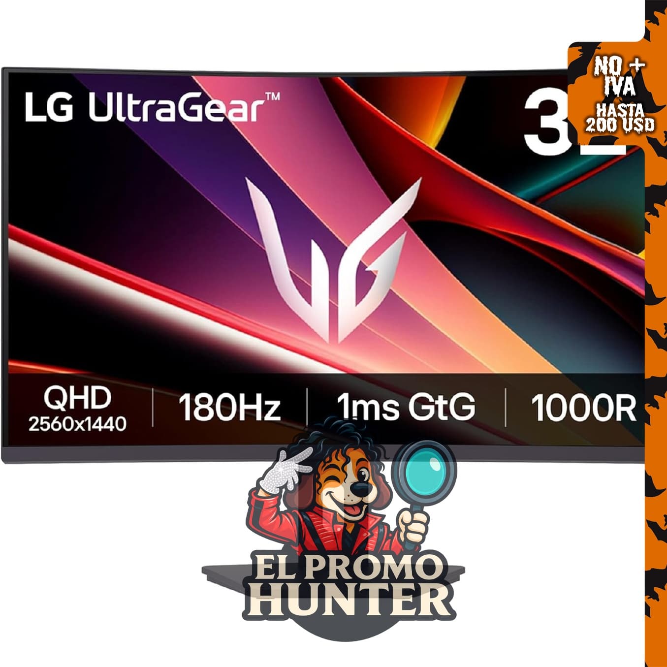 Monitor de juegos LG 32G600A-B Ultragear QHD de 32" (2560 x 1440), curvo, 180Hz, 1 ms, AMD FreeSync.