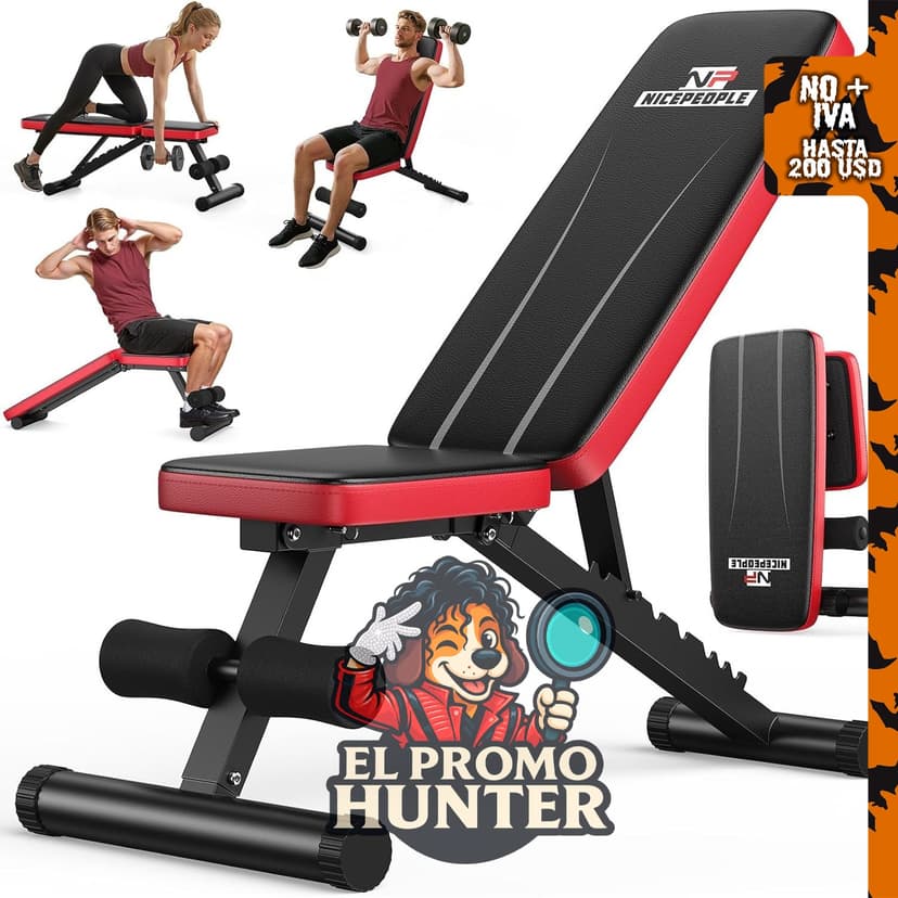 Banco de pesas ajustable NICEPEOPLE para gimnasio en casa, capacidad de 299 kg, con 8 posiciones de respaldo.