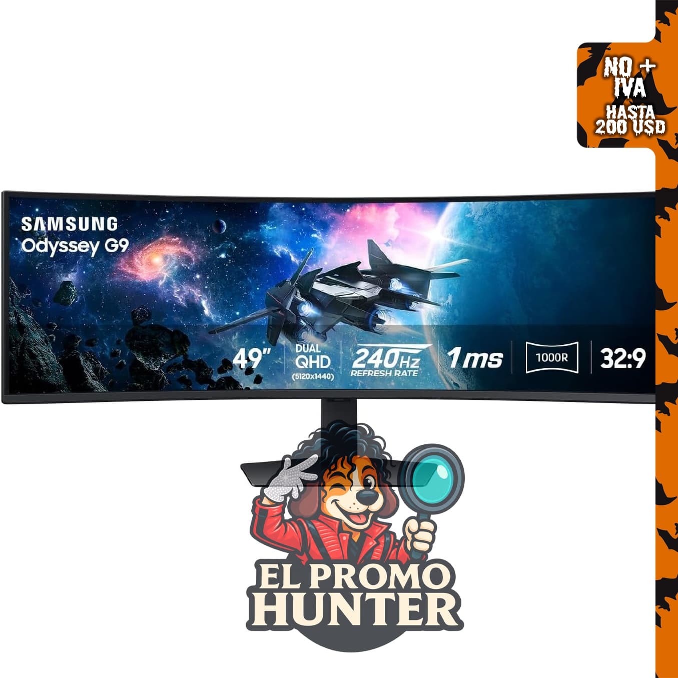 Monitor curvo para juegos Samsung Odyssey G9 Series DQHD 1000R de 49".