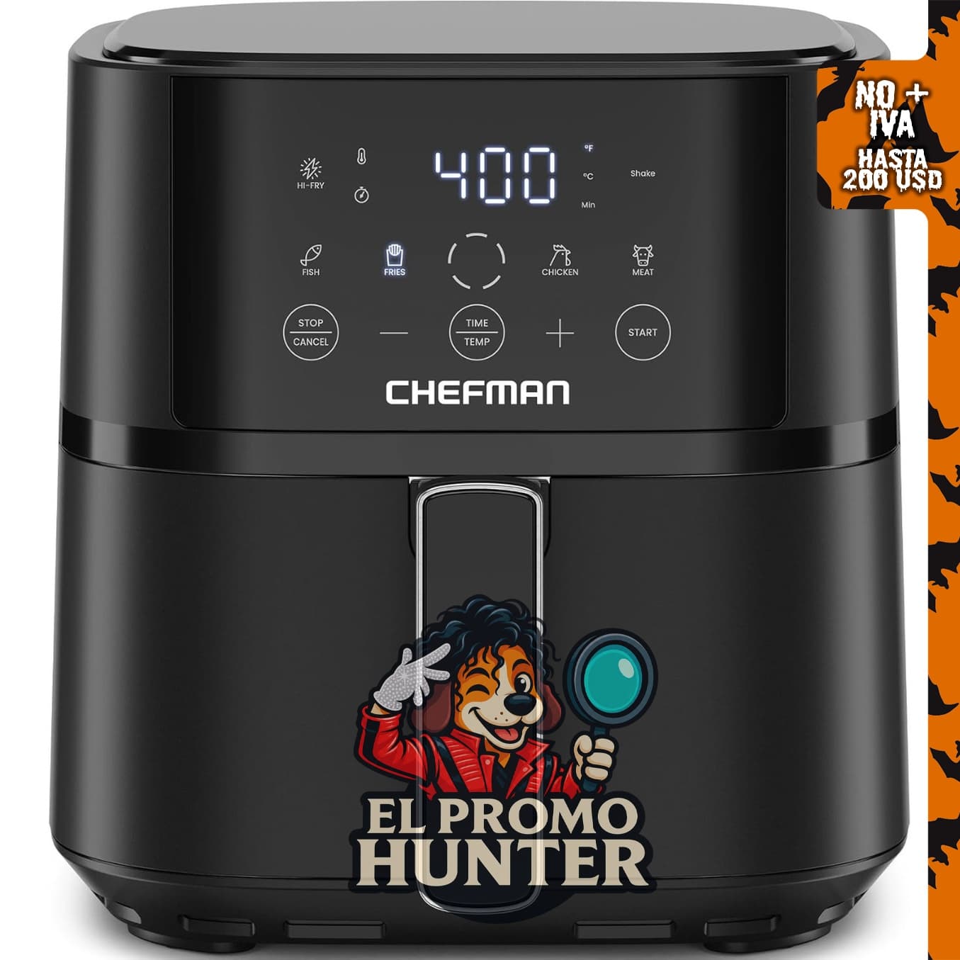 Chefman Freidora de aire compacta de 4 cuartos (3.8 L) con tecnología Hi-Fry y controles táctiles.