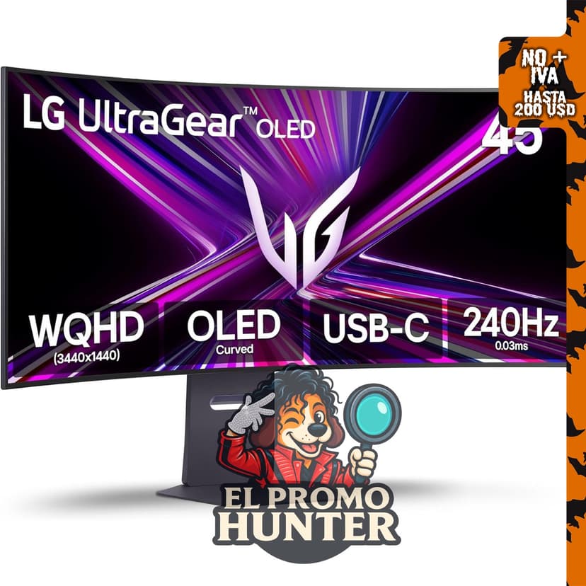 LG 45GX900A-B Monitor Curvo OLED de 45" (114.3 cm) WQHD (3440 x 1440), 240Hz, 0.03ms, NVIDIA G-Sync.