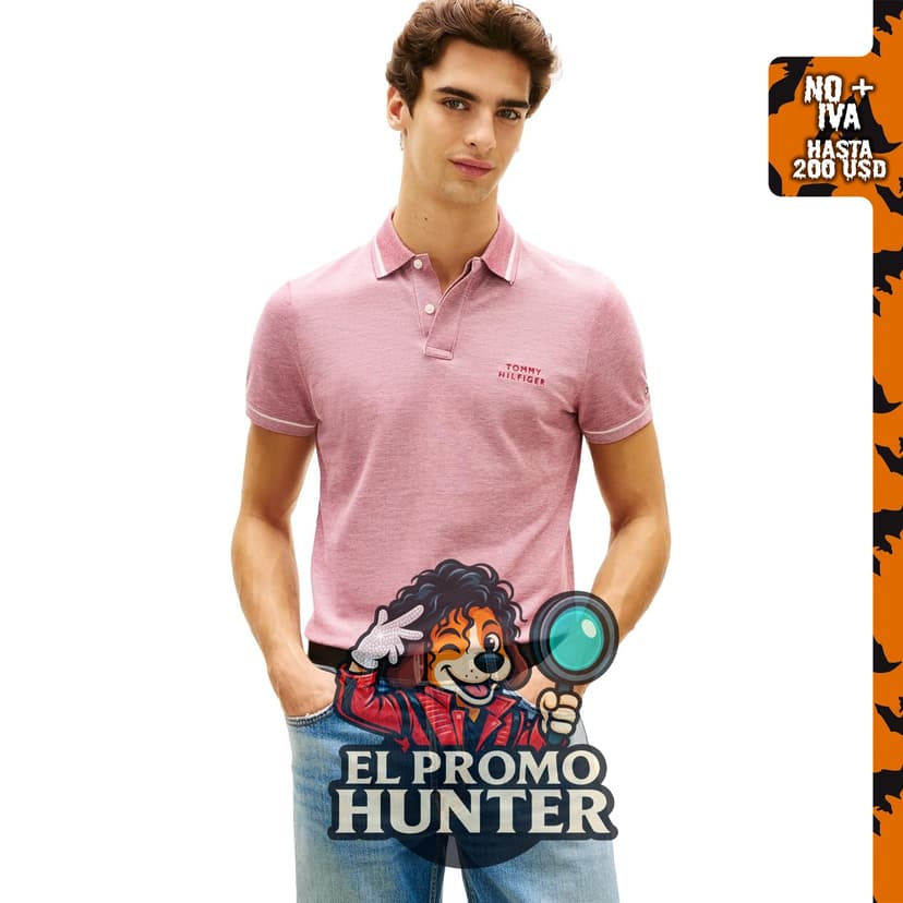 Polo Tommy Hilfiger de manga corta para hombre, ajuste regular, con cuello y puños de dos tonos.