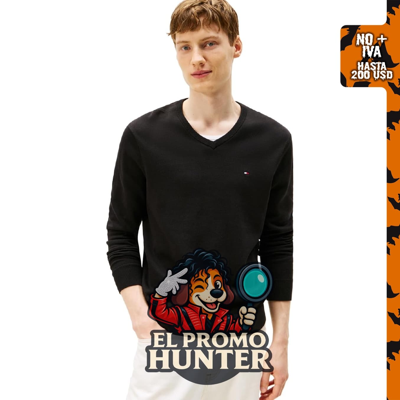 Suéter de algodón Tommy Hilfiger con cuello en V para hombre, estilo pulóver.