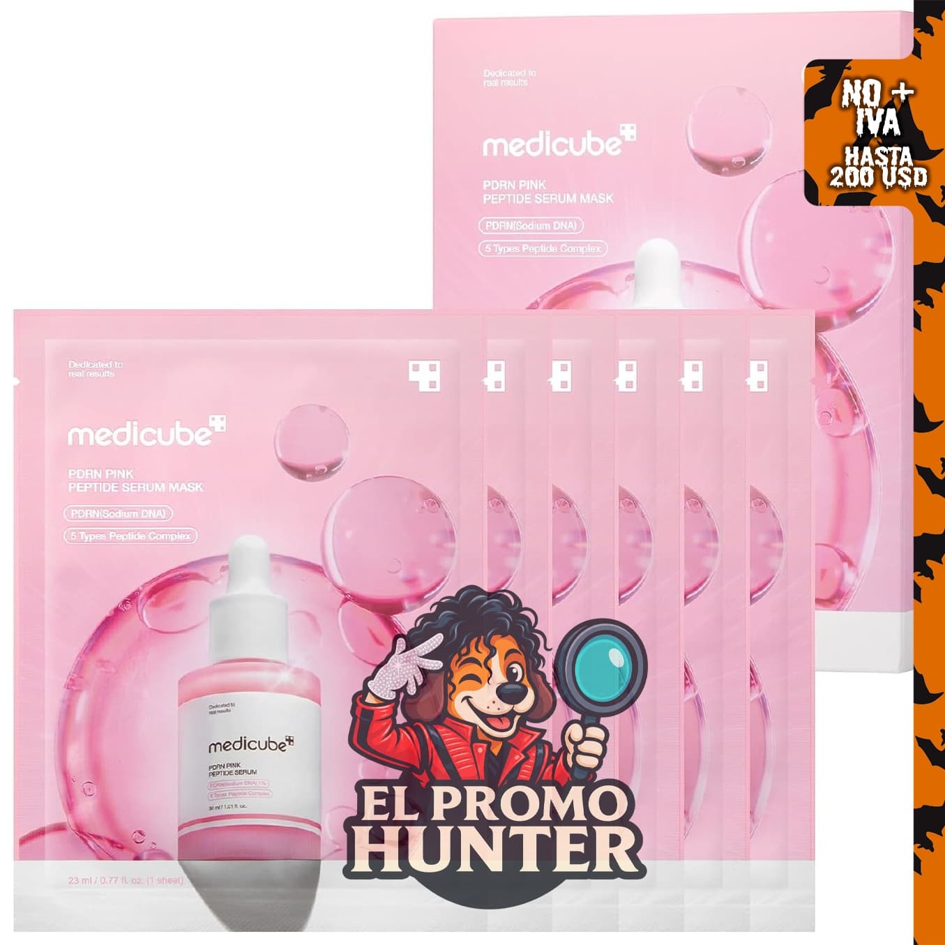 Medicube Máscara de hoja de ampolla de péptido rosa PDRN, 6 unidades.