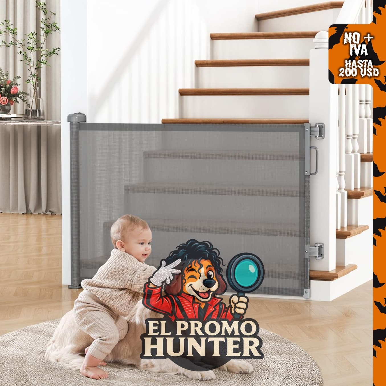 Puerta retráctil para bebés, adecuada para escaleras y puertas.