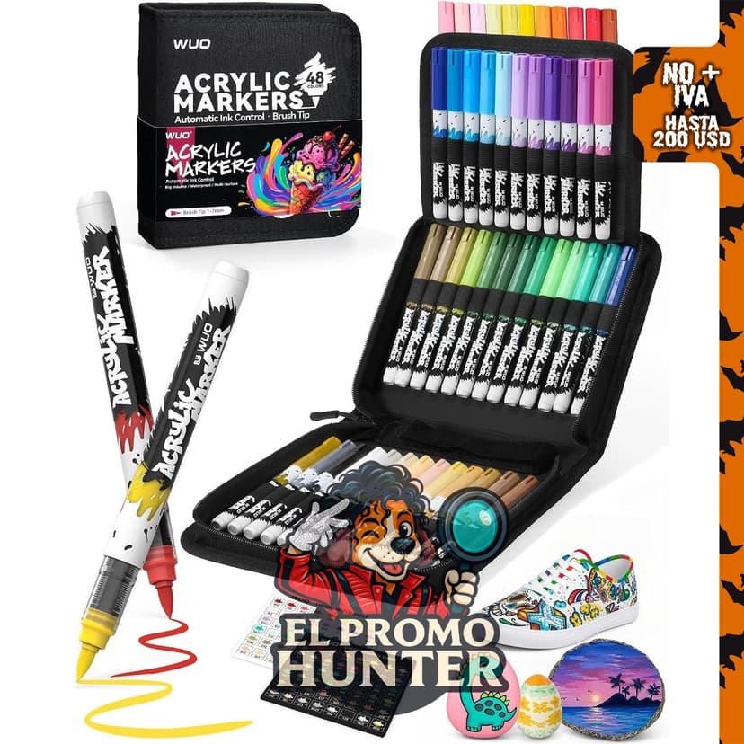 WUO Paquete de 48 marcadores de pintura acrílica con sistema automático.