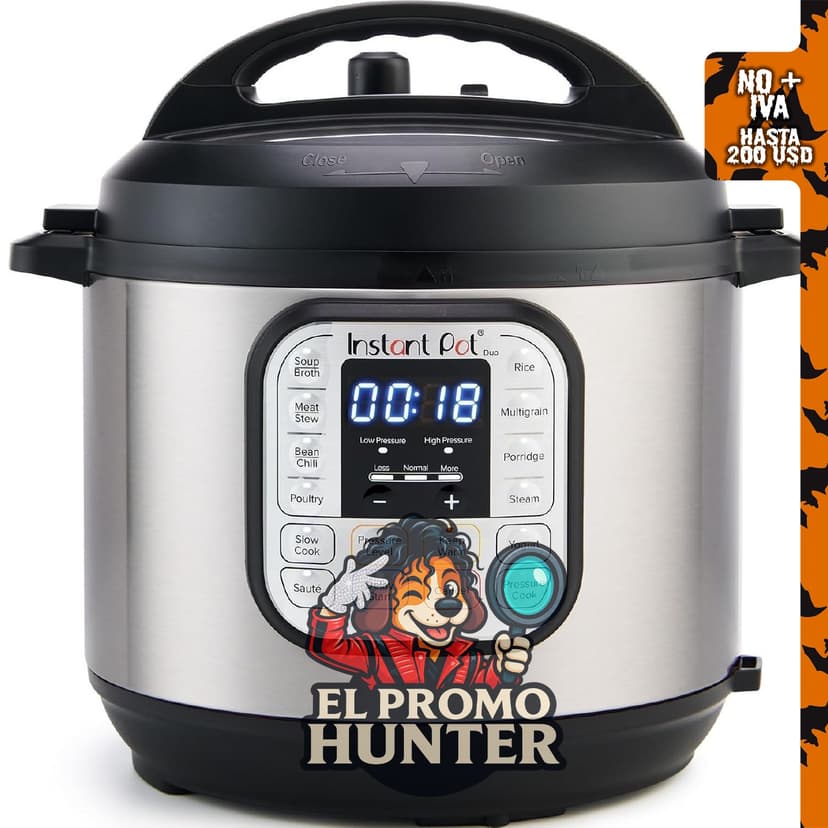 Instant Pot IP-DUO60, olla a presión multifunción 7 en 1, 6 cuartos, 1000W, acero inoxidable y negro.