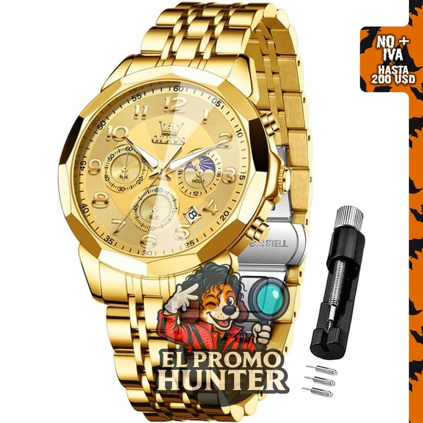 OLEVS Reloj de pulsera para hombre de acero inoxidable con diamantes analógicos y función de fecha.