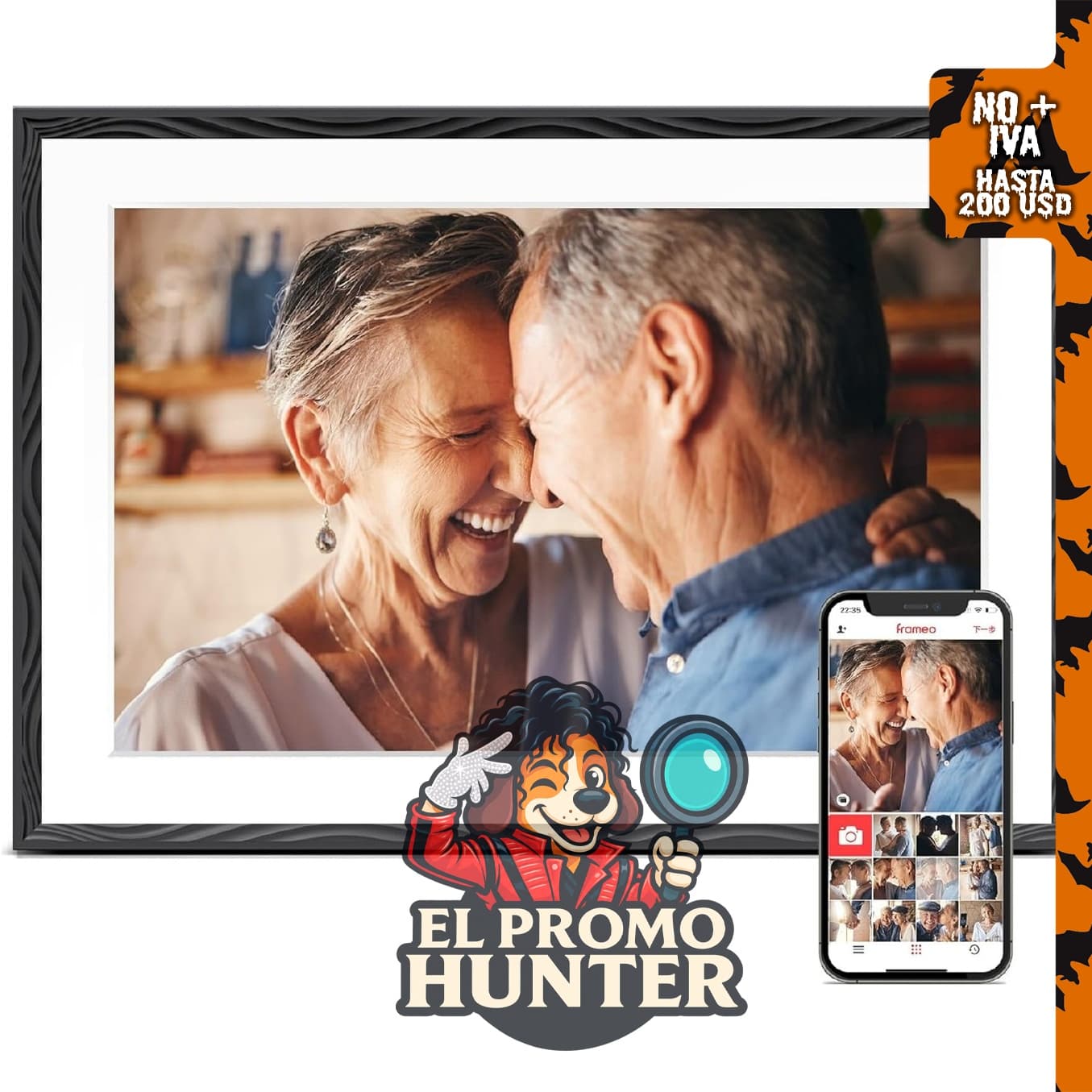 Frameo Digital Picture Frame de 10.1" con WiFi y 32GB de almacenamiento.