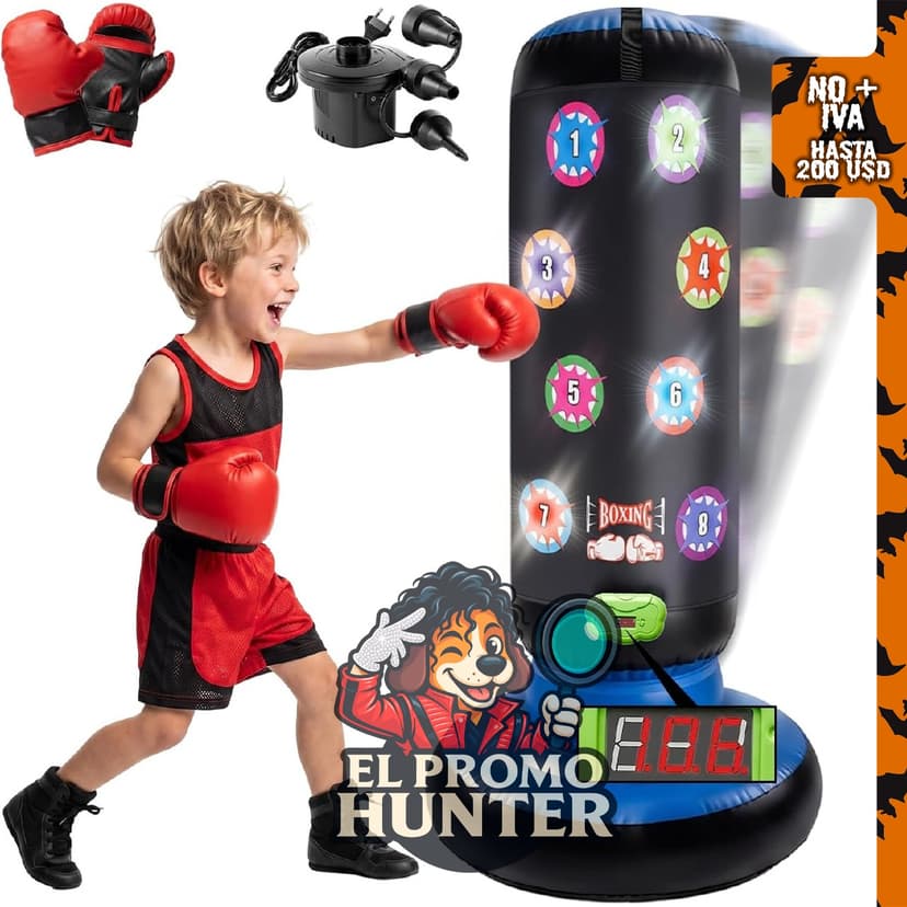 Saco de boxeo para niños DXXUNS, con luces LED de puntuación y 6 modos de juego.