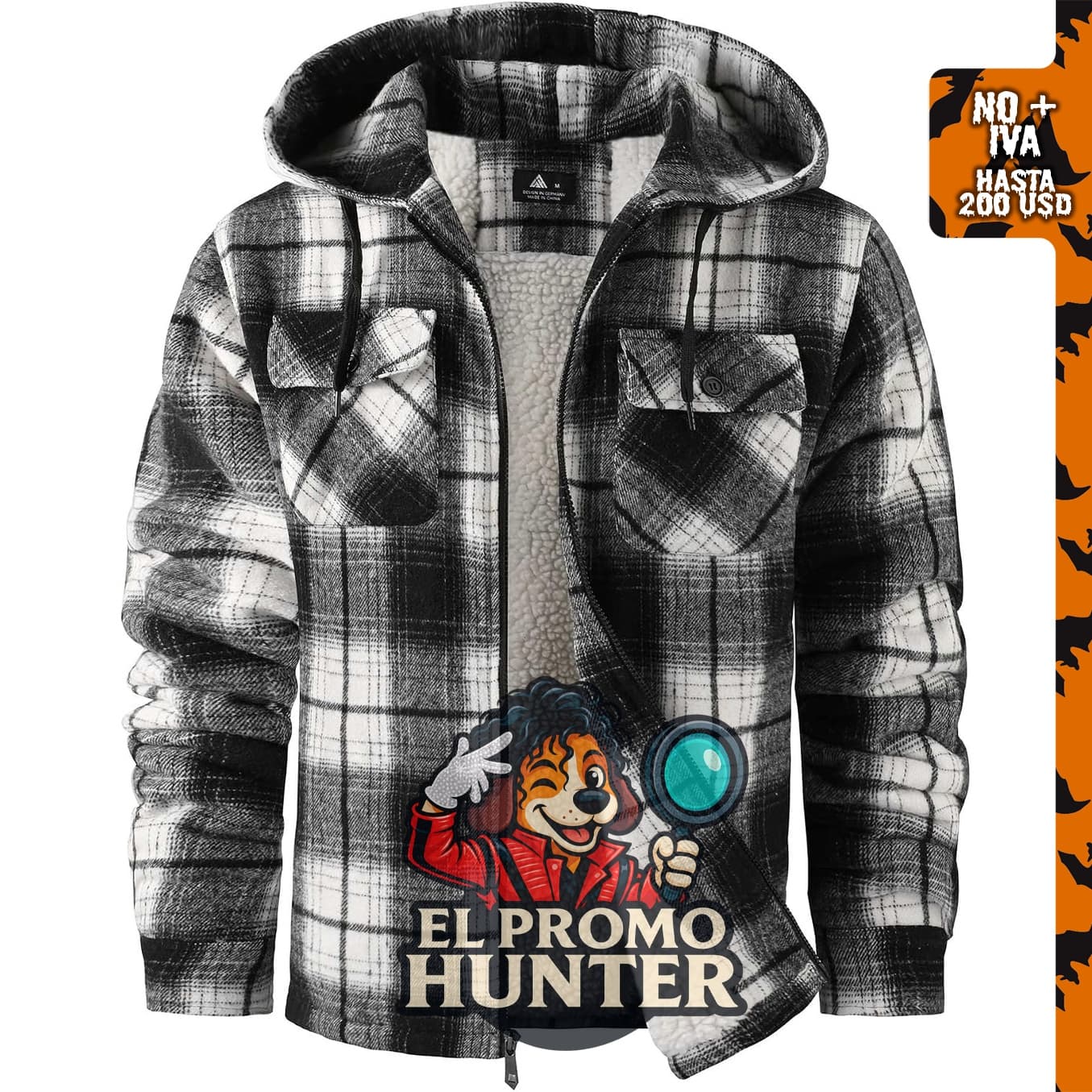 ZITY chaqueta de franela con capucha para hombre, forro polar y forro de sherpa, con 4 bolsillos.