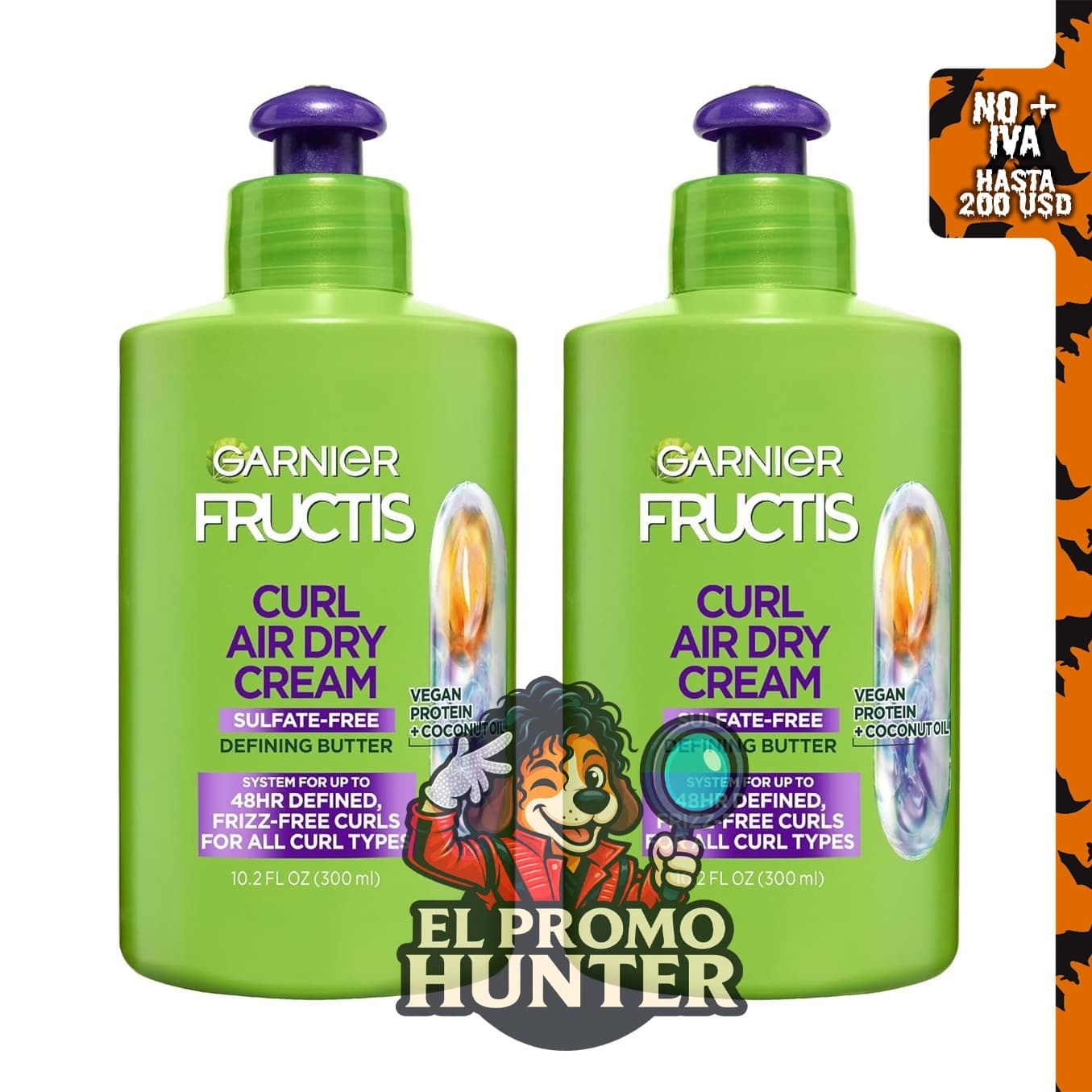 Garnier Fructis Curl Nourish Air Dry Cream, crema definidora de rizos sin sulfatos, 10.2 oz (300 ml).