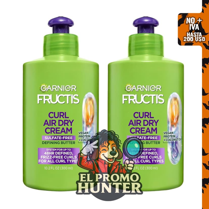 Garnier Fructis Curl Nourish Air Dry Cream, crema definidora de rizos sin sulfatos, 10.2 oz (300 ml).