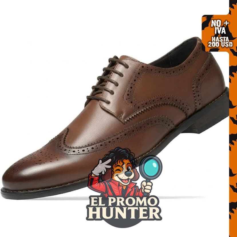 HEEZ Zapatos de vestir Oxford para hombre de piel auténtica, antideslizantes, con cordones y puntera lisa.