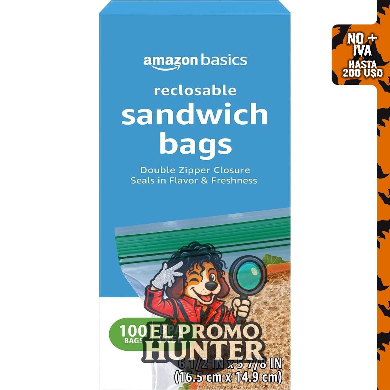Amazon Basics Bolsas de almacenamiento de sándwich con doble cierre, 100 unidades, sin BPA.