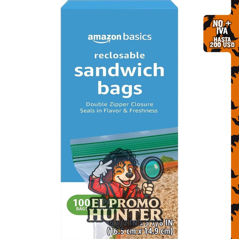 Amazon Basics Bolsas de almacenamiento de sándwich con doble cierre, 100 unidades, sin BPA.