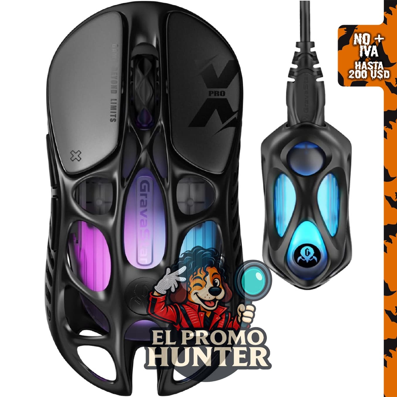 GravaStar Mercury X Pro, ratón inalámbrico para juegos con sensor PAW 3950 de 32,000 DPI y tasa de reporte de 8,000 Hz.