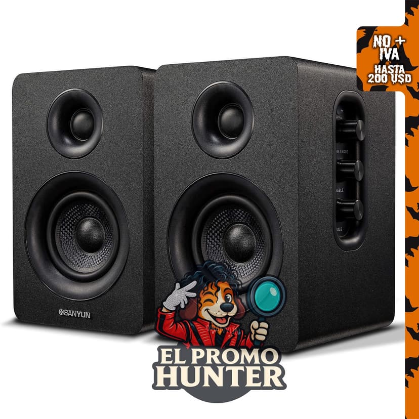 Sanyun SW208 bocinas de estantería activas Bluetooth 5.0 de 3" con unidad de altavoz de fibra de carbono de 60W y DAC de 24 bits.