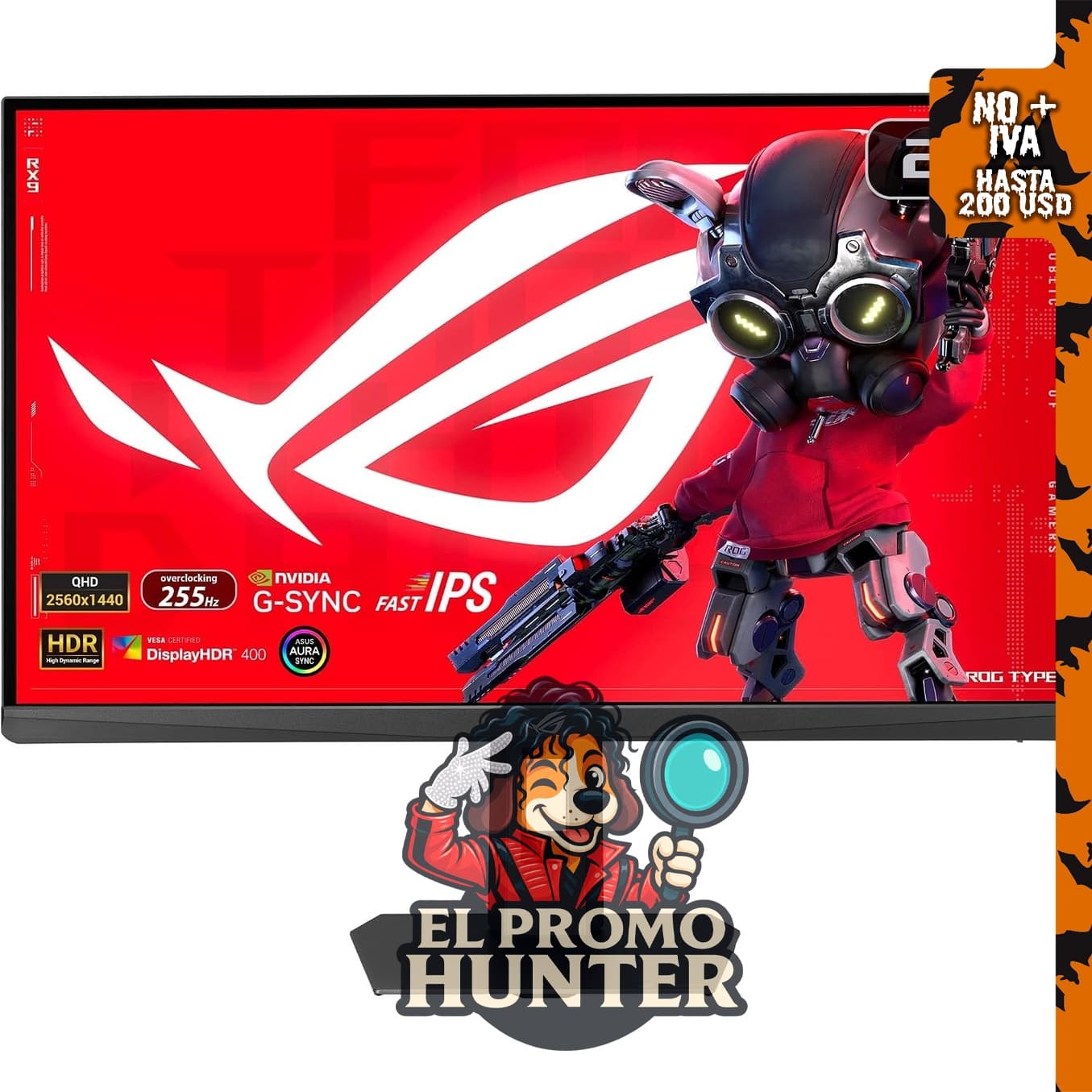 ASUS ROG XG27ACMES Monitor de 27" (68.6 cm), resolución 1440p, frecuencia de 255Hz, tecnología IPS.