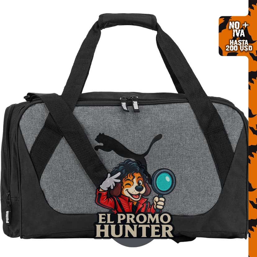 PUMA Form Factor Duffel unisex con correa ajustable, fondo acolchado y bolsillos con cremallera.