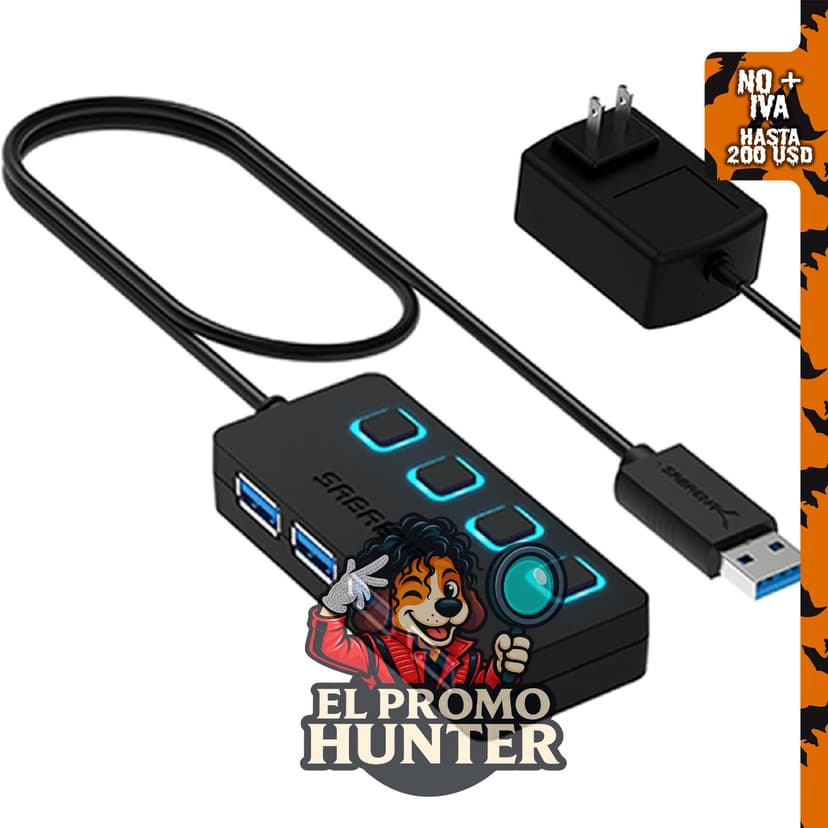 HUB USB 3.0 SABRENT de 4 puertos con interruptores LED.