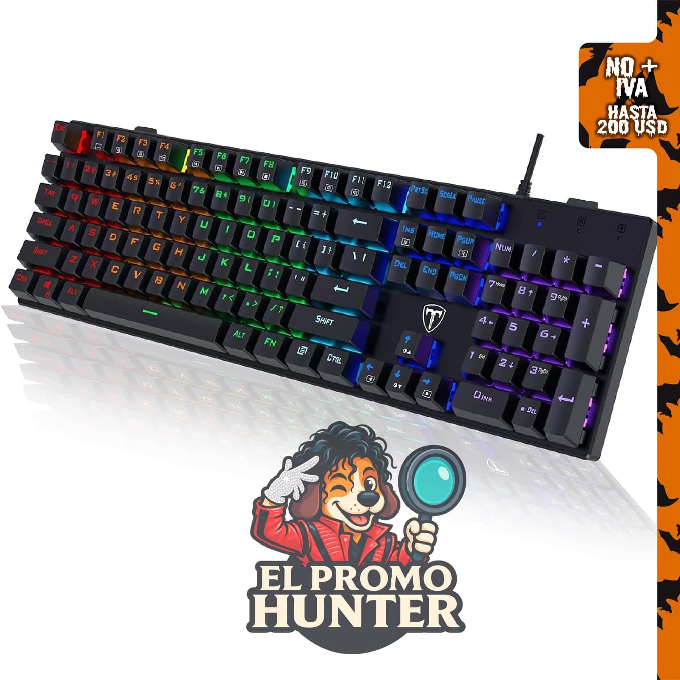 RisoPhy Teclado mecánico para juegos RGB, 104 teclas, USB cableado, retroiluminación LED, interruptor azul.