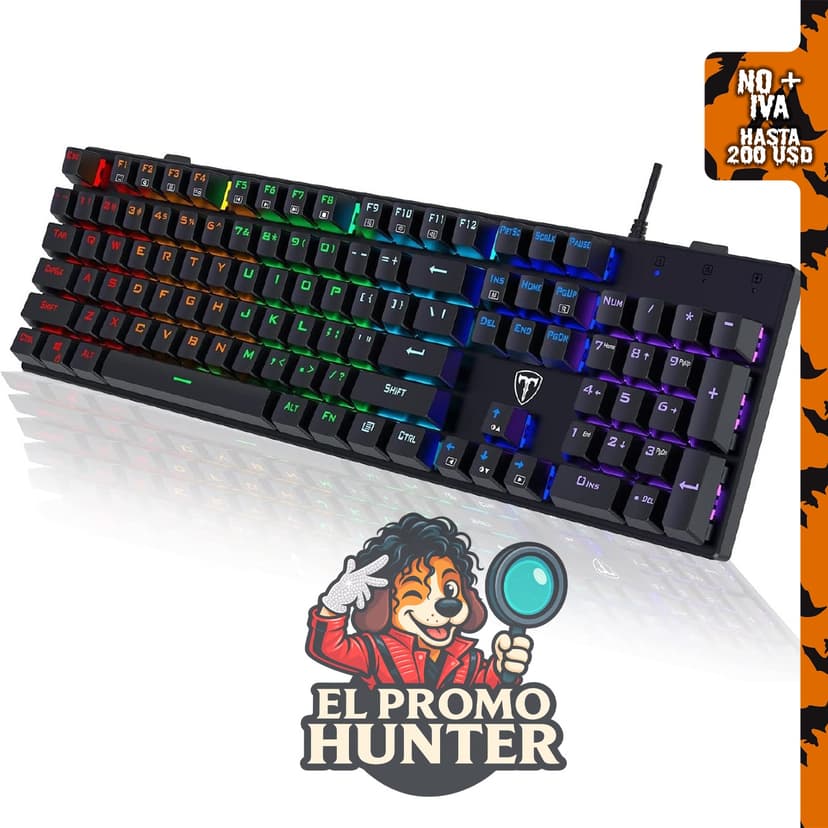 RisoPhy Teclado mecánico para juegos RGB, 104 teclas, USB cableado, retroiluminación LED, interruptor azul.