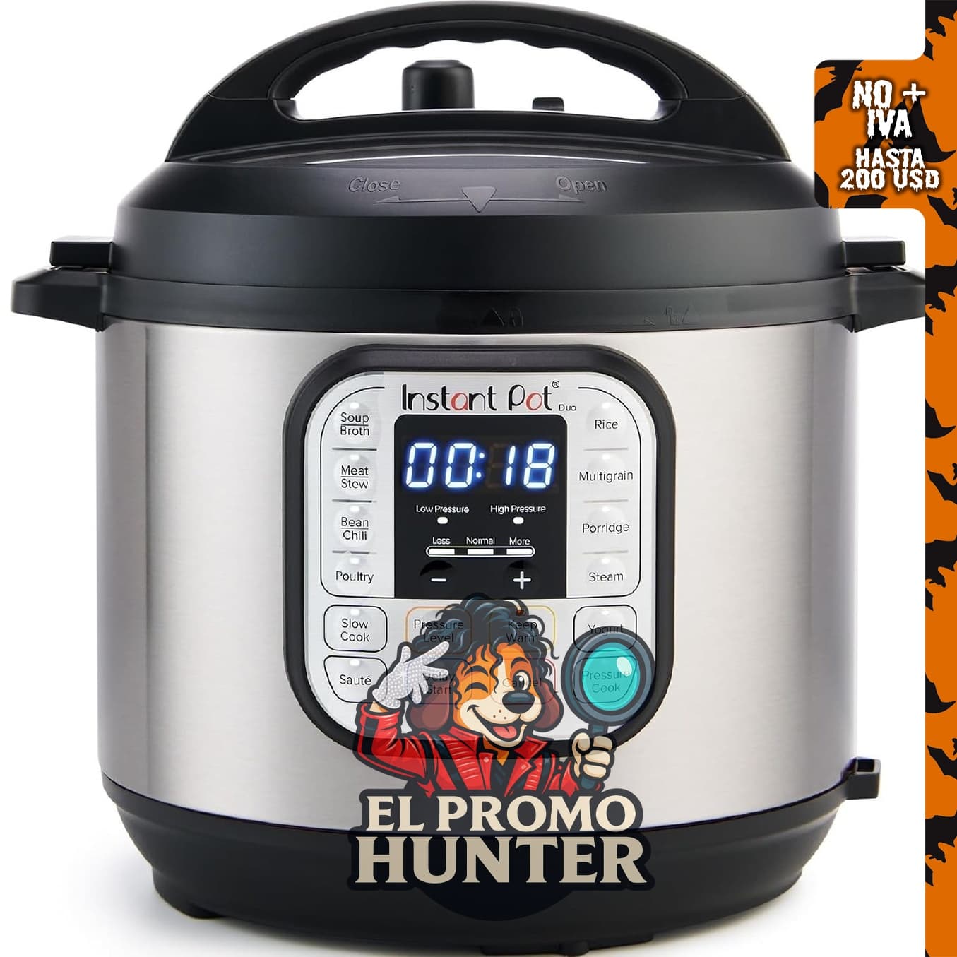 Instant Pot IP-DUO60, olla a presión multifunción 7 en 1, 6 cuartos, 1000W, acero inoxidable y negro.