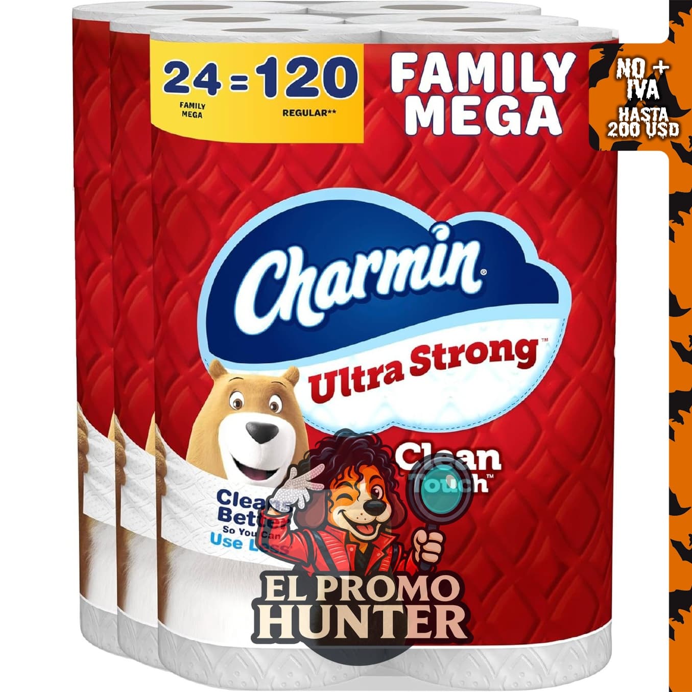Charmin Papel higiénico ultra fuerte y limpio, 24 megarrollos (120 rollos regulares).