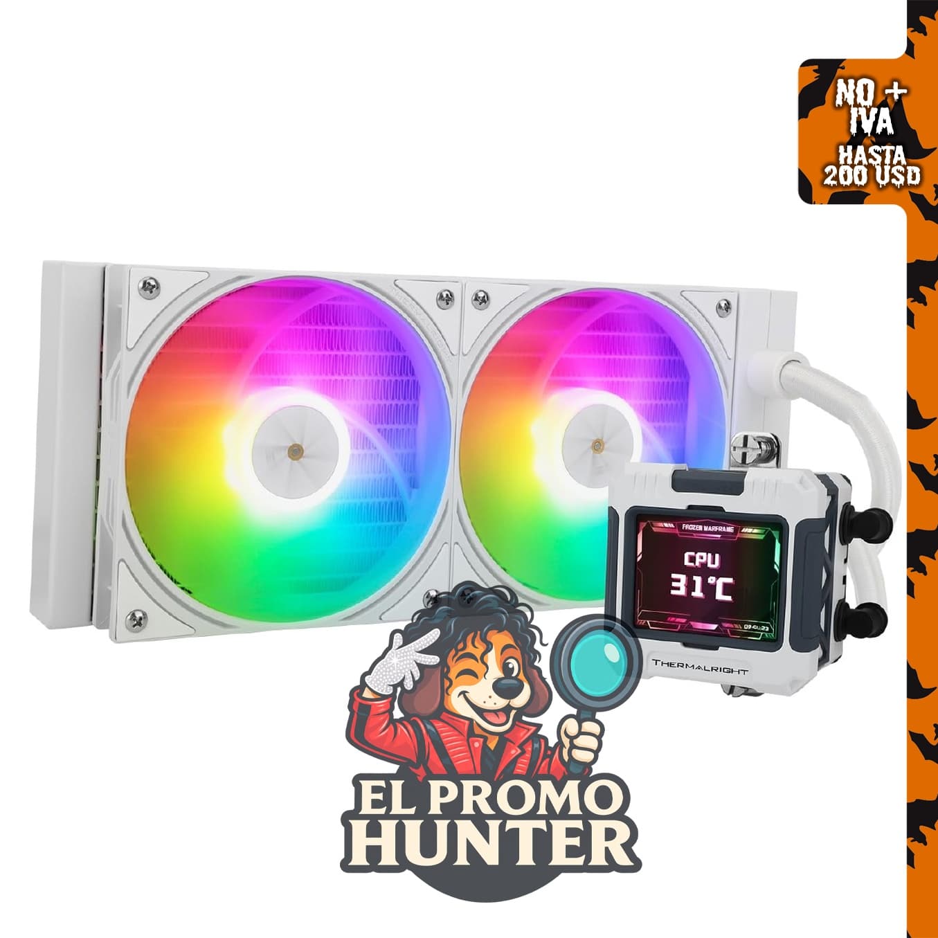 Thermalright FW240 - Enfriador líquido de CPU ARGB V2 blanco con 2 ventiladores PWM de 2000 RPM y pantalla LCD IPS.