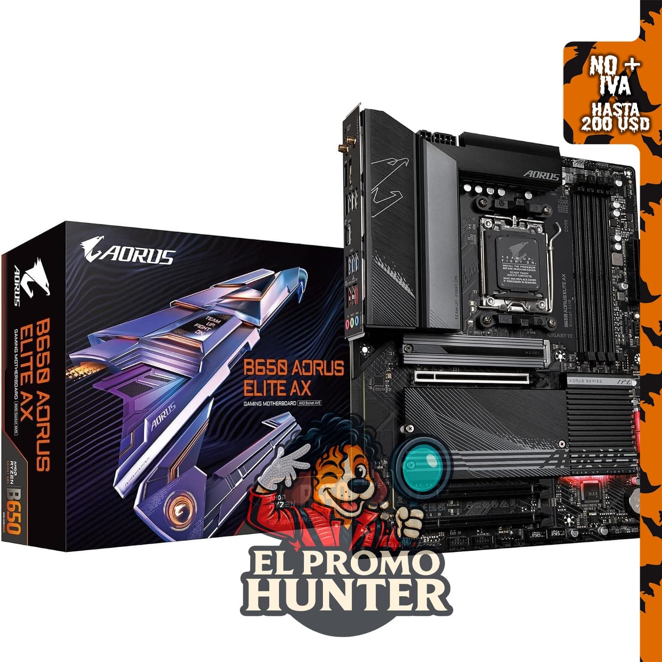 GIGABYTE B650 AORUS Elite AX AM5 ATX, placa base compatible con Ryzen serie 9000/8000/7000, DDR5, PCIe 5.0 M.2.