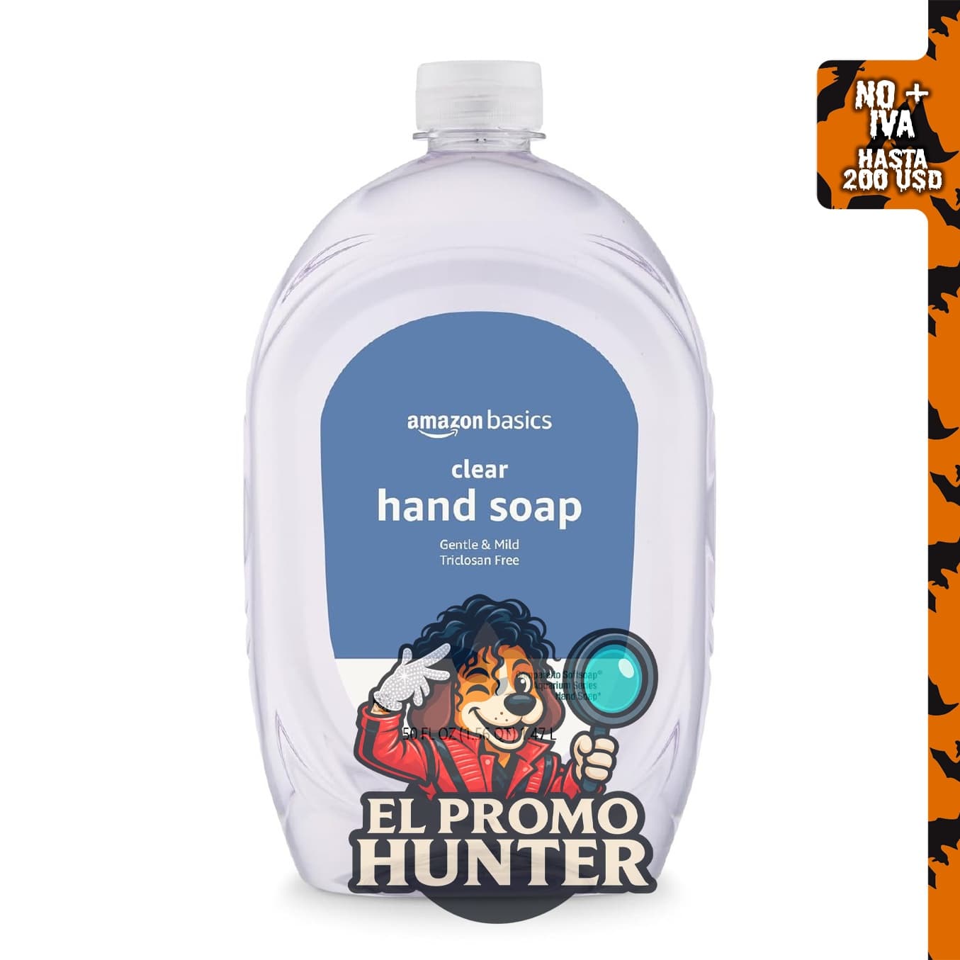 Amazon Basics Recambio de jabón líquido para manos, 50 fl oz (1,48 L), sin triclosán.