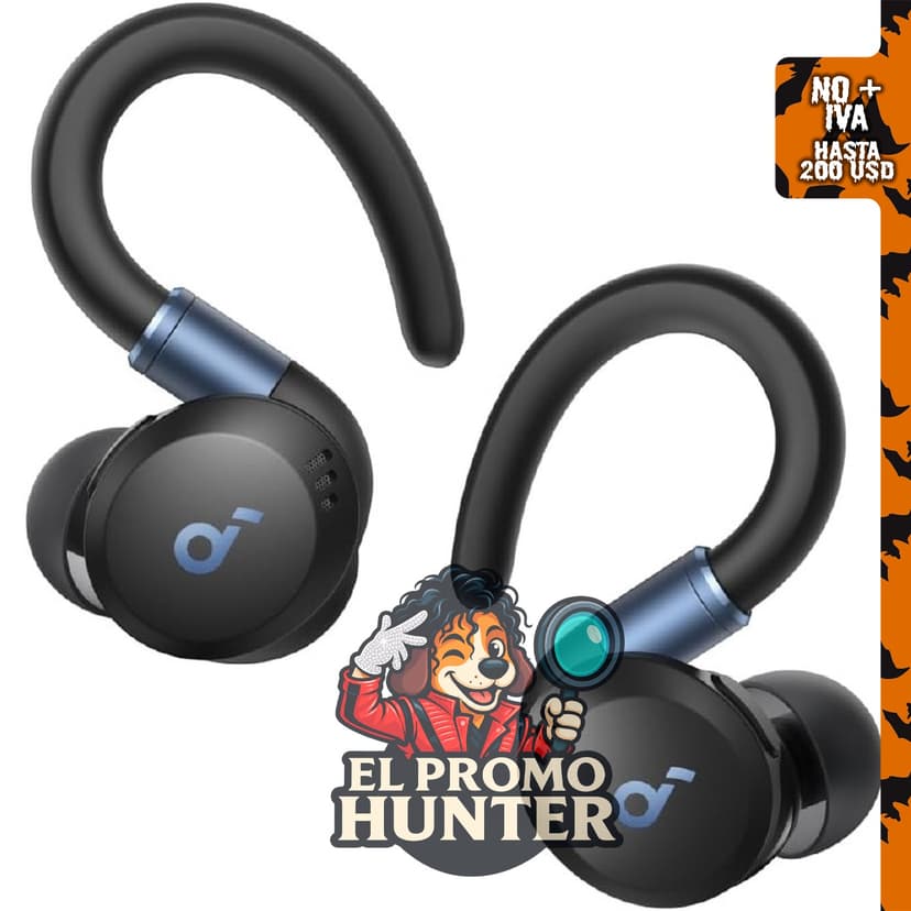 Soundcore Sport X20 by Anker, audífonos con cancelación de ruido y ganchos para el oído.