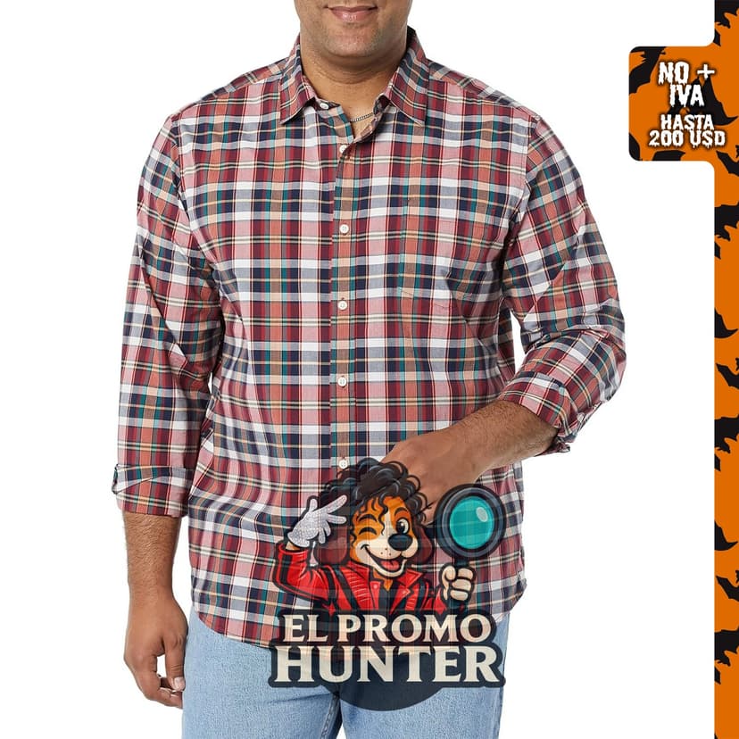 Amazon Essentials Camisa de popelina elástica de manga larga para hombre, ajuste regular.