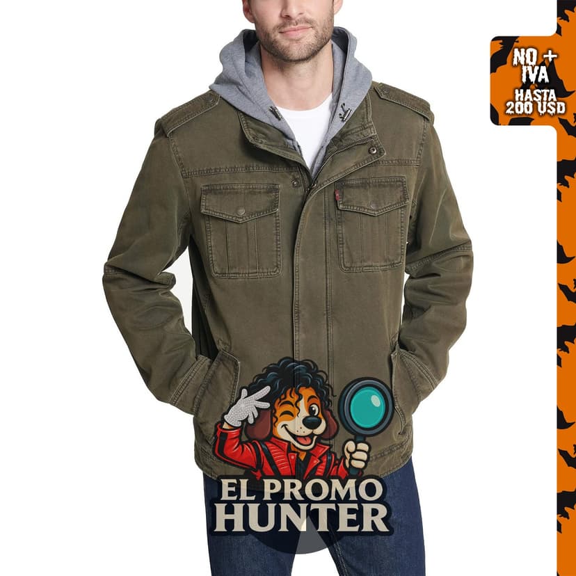 Levi's Chamarra estilo militar con capucha de algodón lavado para hombre.