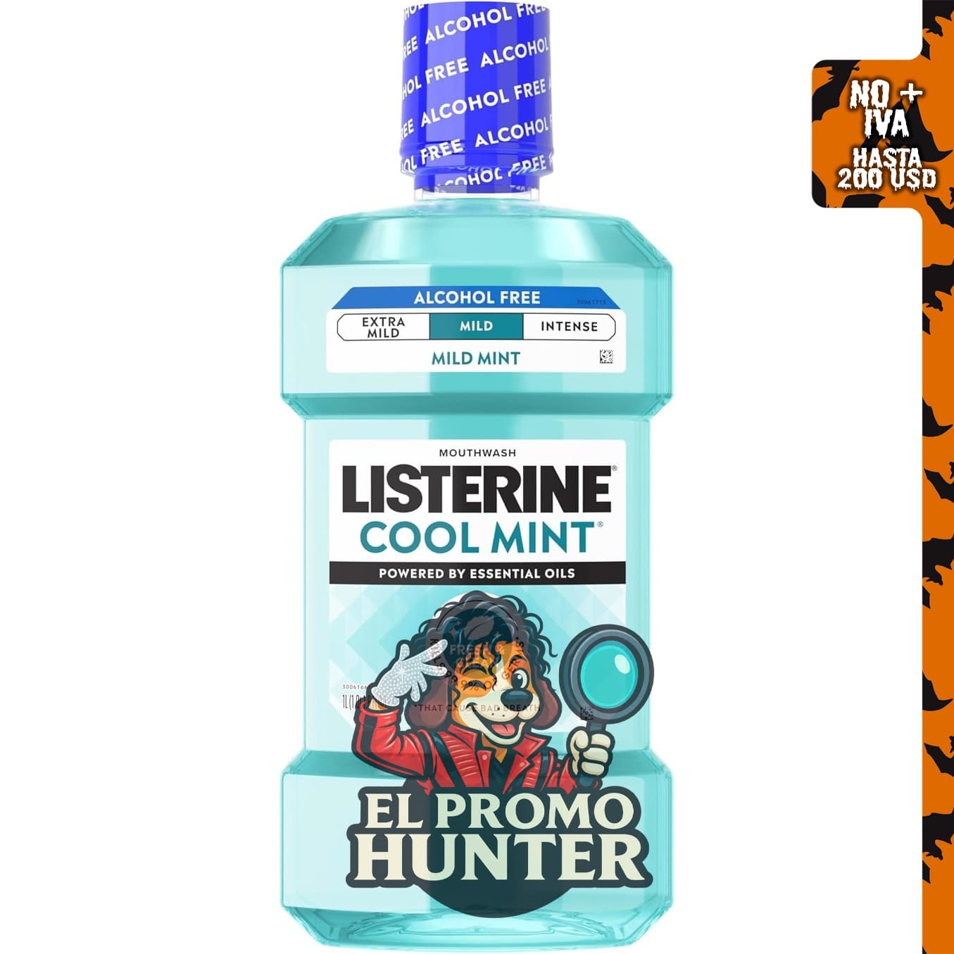 Listerine Enjuague Bucal Sin Alcohol, 1 L, sabor a menta fresca.