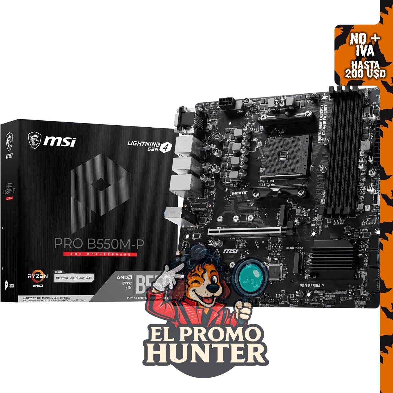 MSI Placa base PRO B550M-P, mATX, compatible con procesadores AMD Ryzen 5000/4000/3000 G-Series, AM4, DDR4 hasta 4400 MT/s OC, PCIe 4.0 x16, M.2 Gen4.