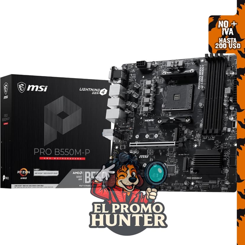 MSI Placa base PRO B550M-P, mATX, compatible con procesadores AMD Ryzen 5000/4000/3000 G-Series, AM4, DDR4 hasta 4400 MT/s OC, PCIe 4.0 x16, M.2 Gen4.