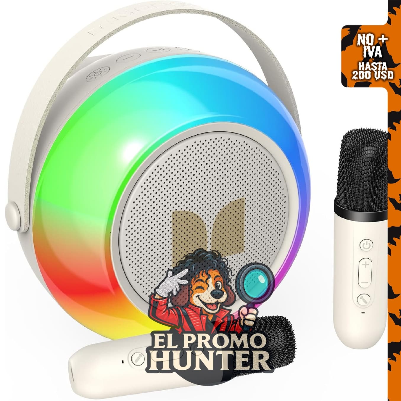 Monster Mini máquina de karaoke con altavoces Bluetooth, 2 micrófonos inalámbricos y luces.