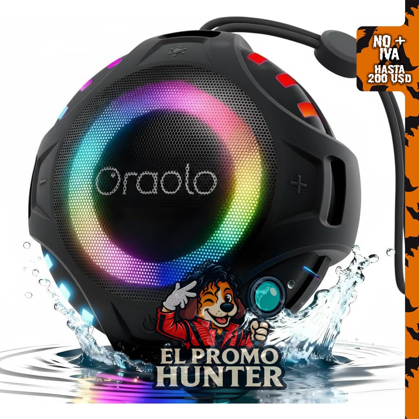 Oraolo Altavoz Bluetooth impermeable IPX7, 15 W, Bluetooth 6.0, compatible con TWS, con luz LED.