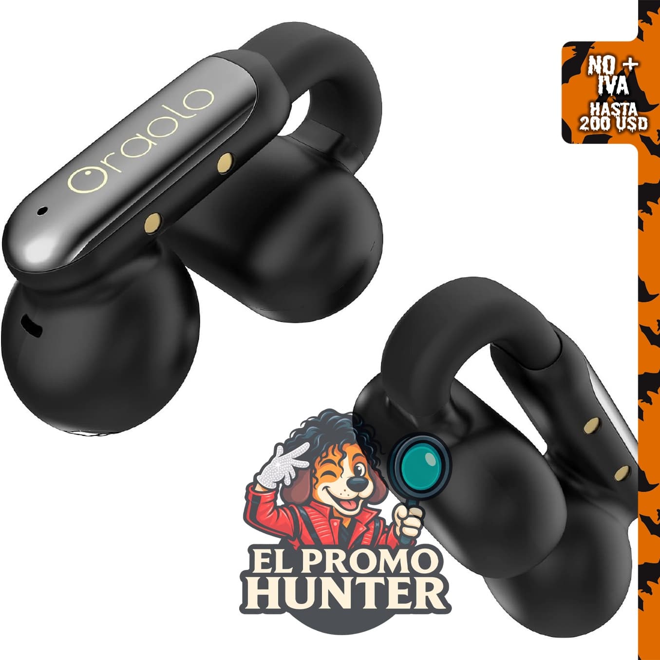Oraolo Auriculares Bluetooth 6.0 con ENC, carga USB-C, impermeables IPX5 y clip.