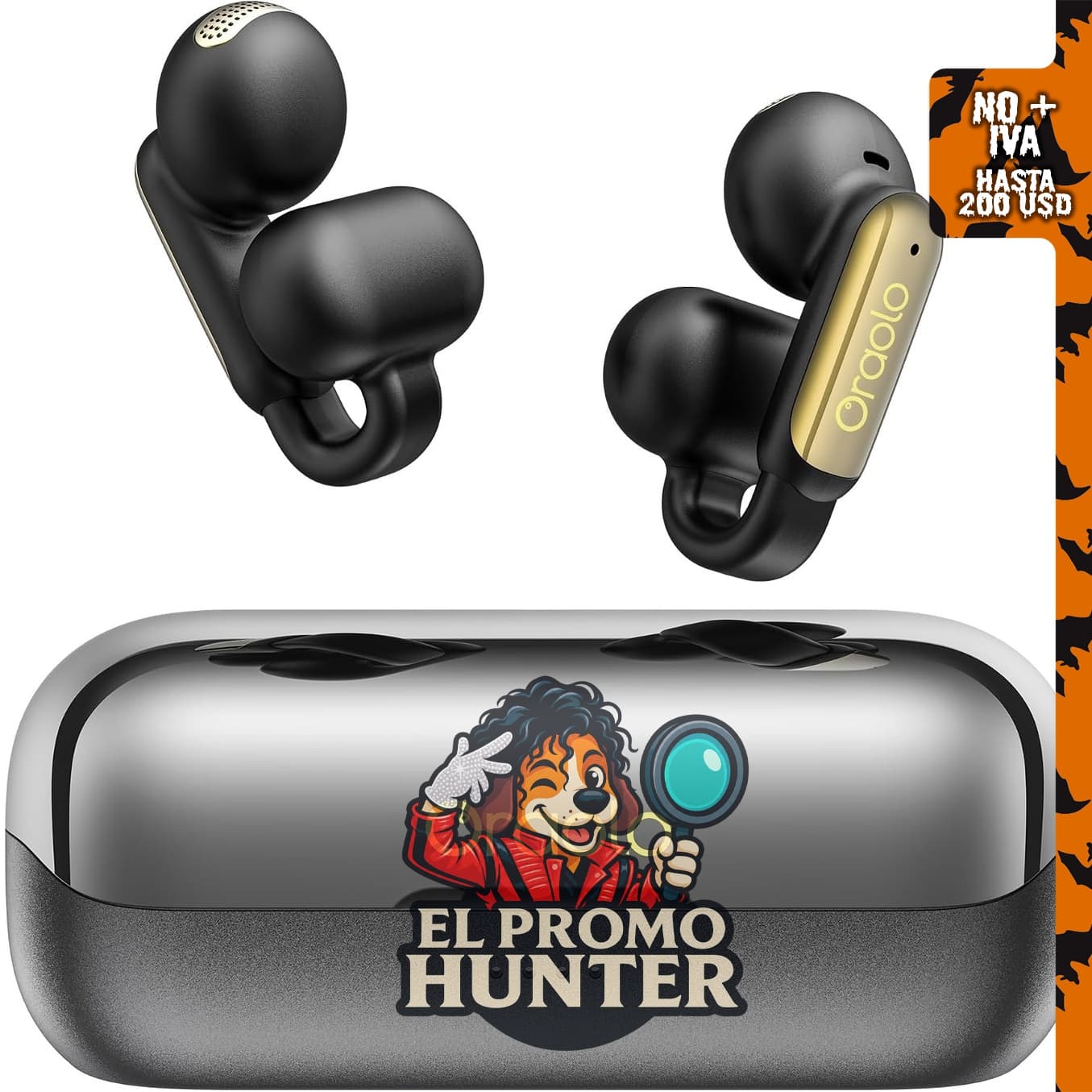Oraolo Auriculares Bluetooth 6.0 con ENC, carga USB-C, IPX5 impermeable, clip incluido.