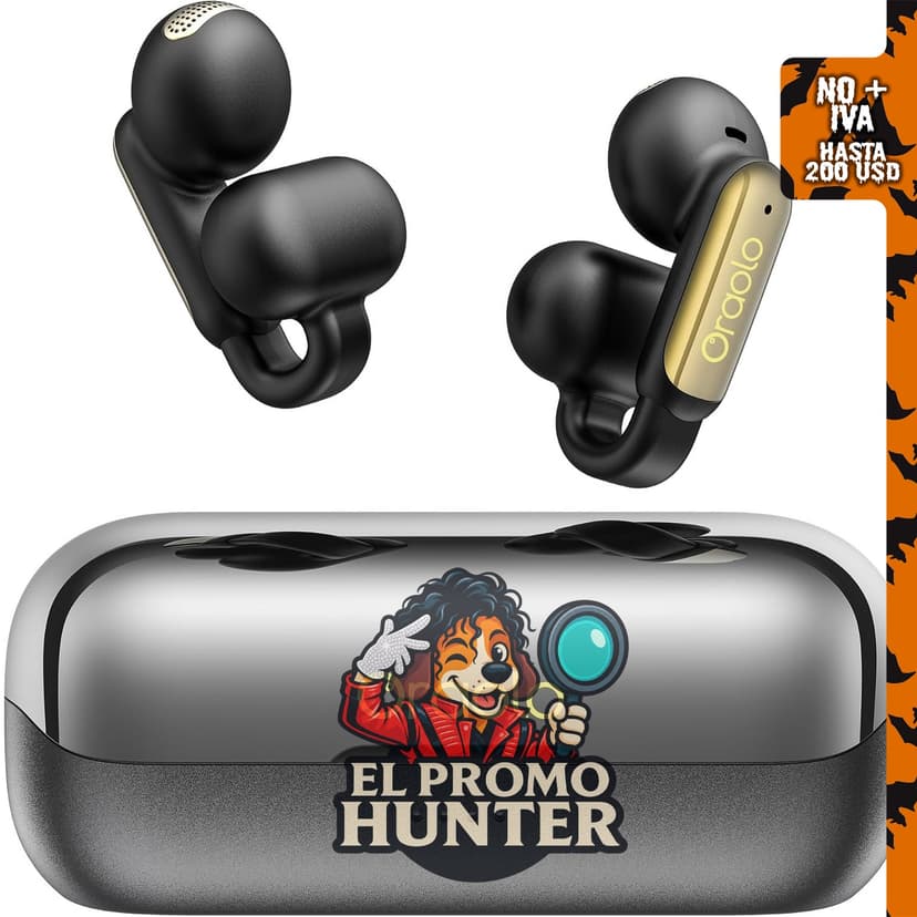 Oraolo Auriculares Bluetooth 6.0 con ENC, carga USB-C, IPX5 impermeable, clip incluido.