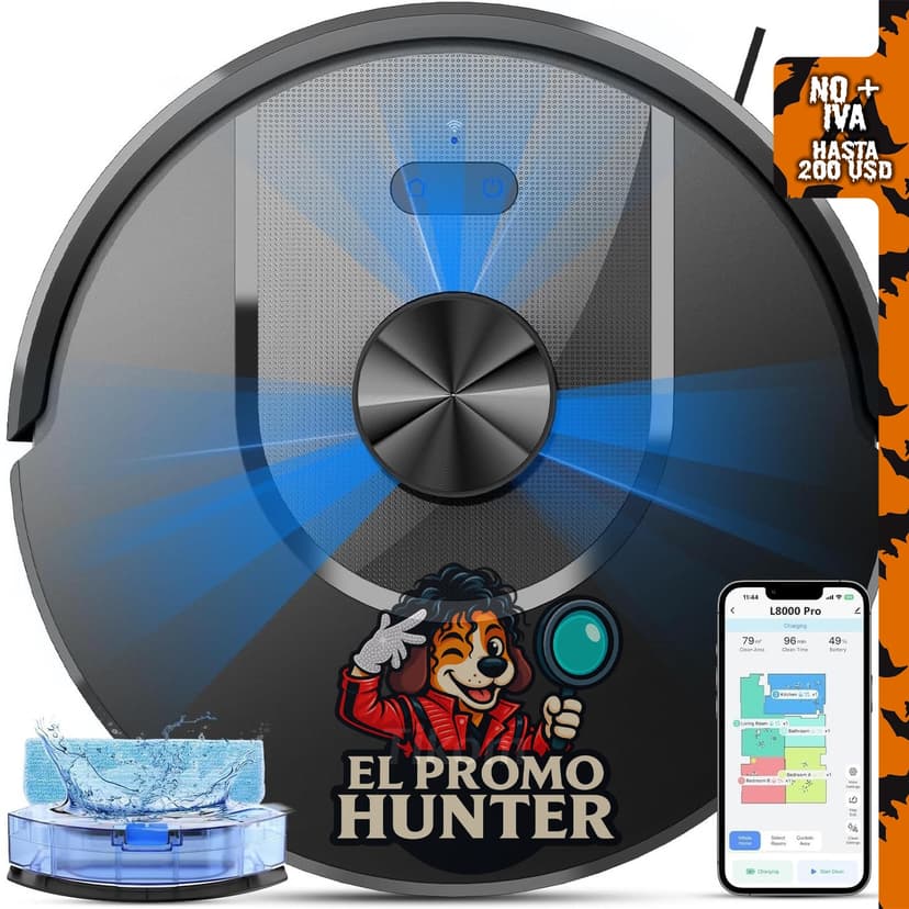 Tikom Combo L8000 Pro, robot aspirador y trapeador automático, 6000 Pa, mapeo inteligente, 150 minutos de autonomía.