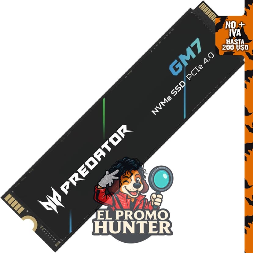 Acer Predator GM7 1TB SSD M.2 2280 PCIe Gen 4 x4 NVMe 2.0, velocidad de lectura de hasta 7400 MB/s.