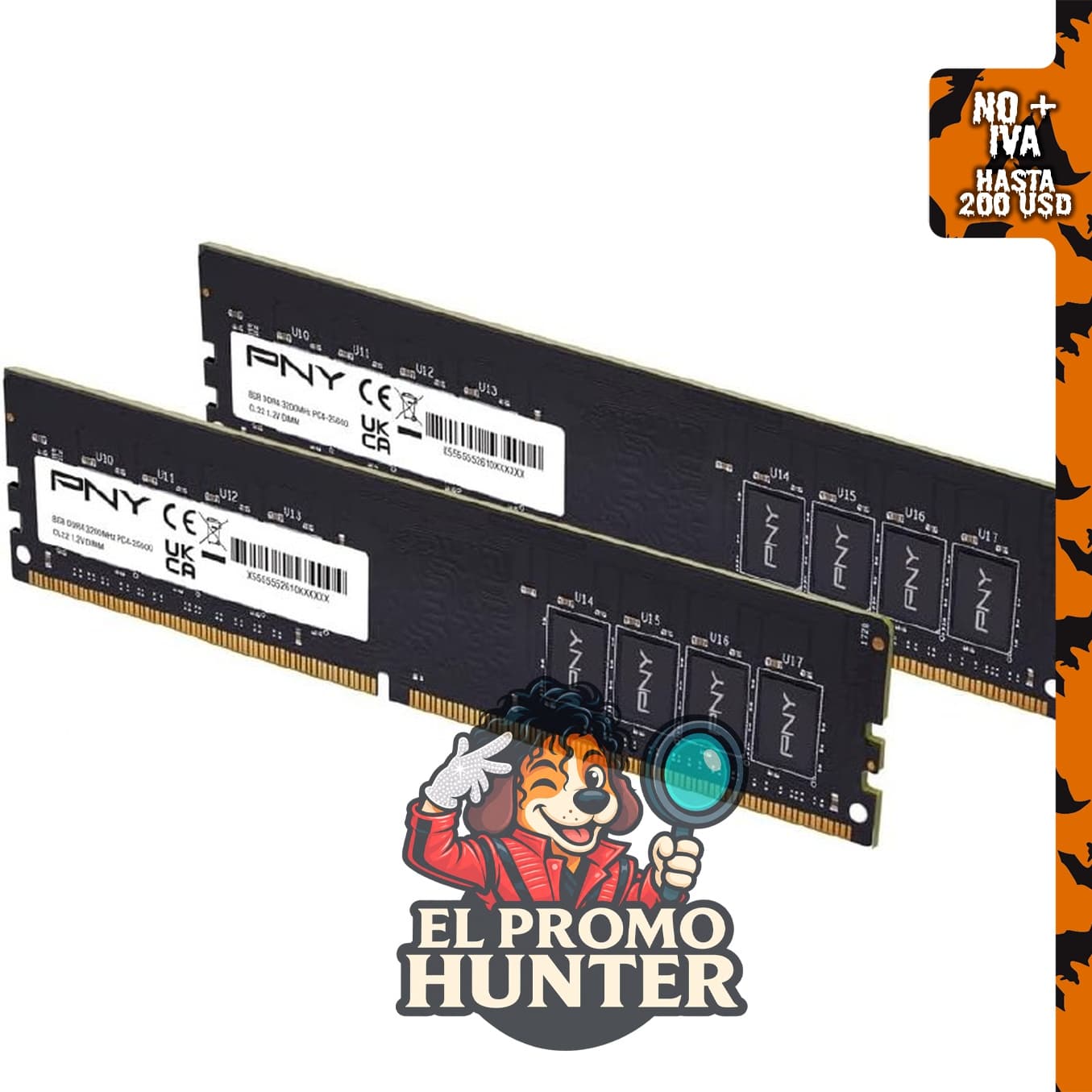 PNY Kit de memoria DDR4 de 16 GB (2 x 8 GB) 3200 MHz CL22.