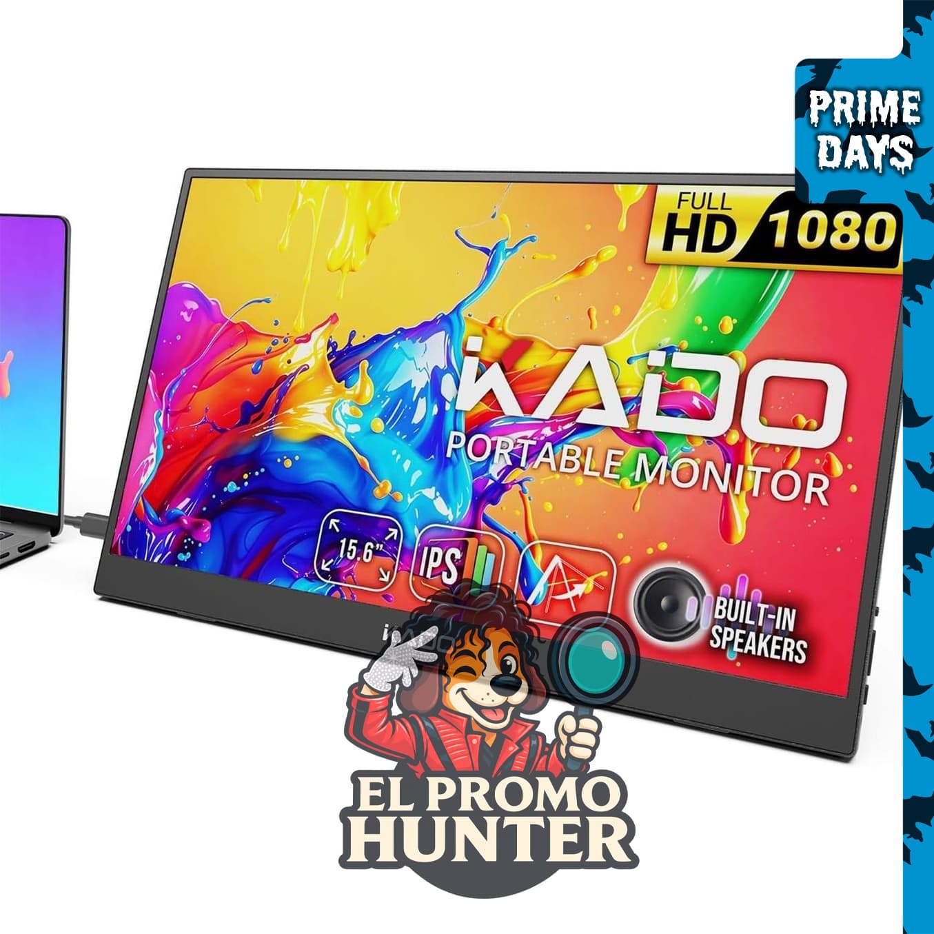 Kado Monitor Portátil de 15.6" (39.6 cm) IPS, resolución 1920x1080, pantalla secundaria para laptop.