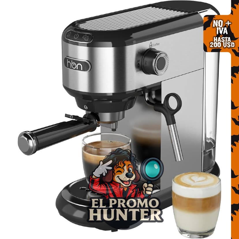 HBN Máquina de café expreso de 20 Bar, acero inoxidable, con espumador de leche y tanque extraíble de 1 L.