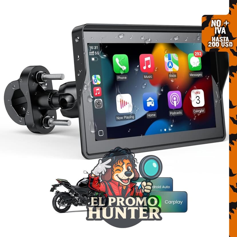 WonVon Sistema de Navegación GPS de 5" para motocicleta con Apple Carplay y Android Auto, pantalla portátil.