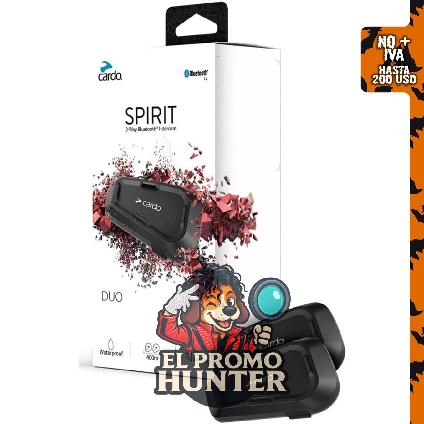 Cardo Systems Spirit - Auriculares de comunicación Bluetooth para motocicleta, color negro, paquete doble.